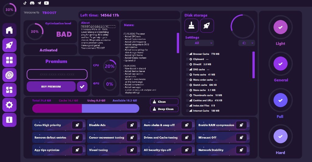 TBoost Main Dashboard